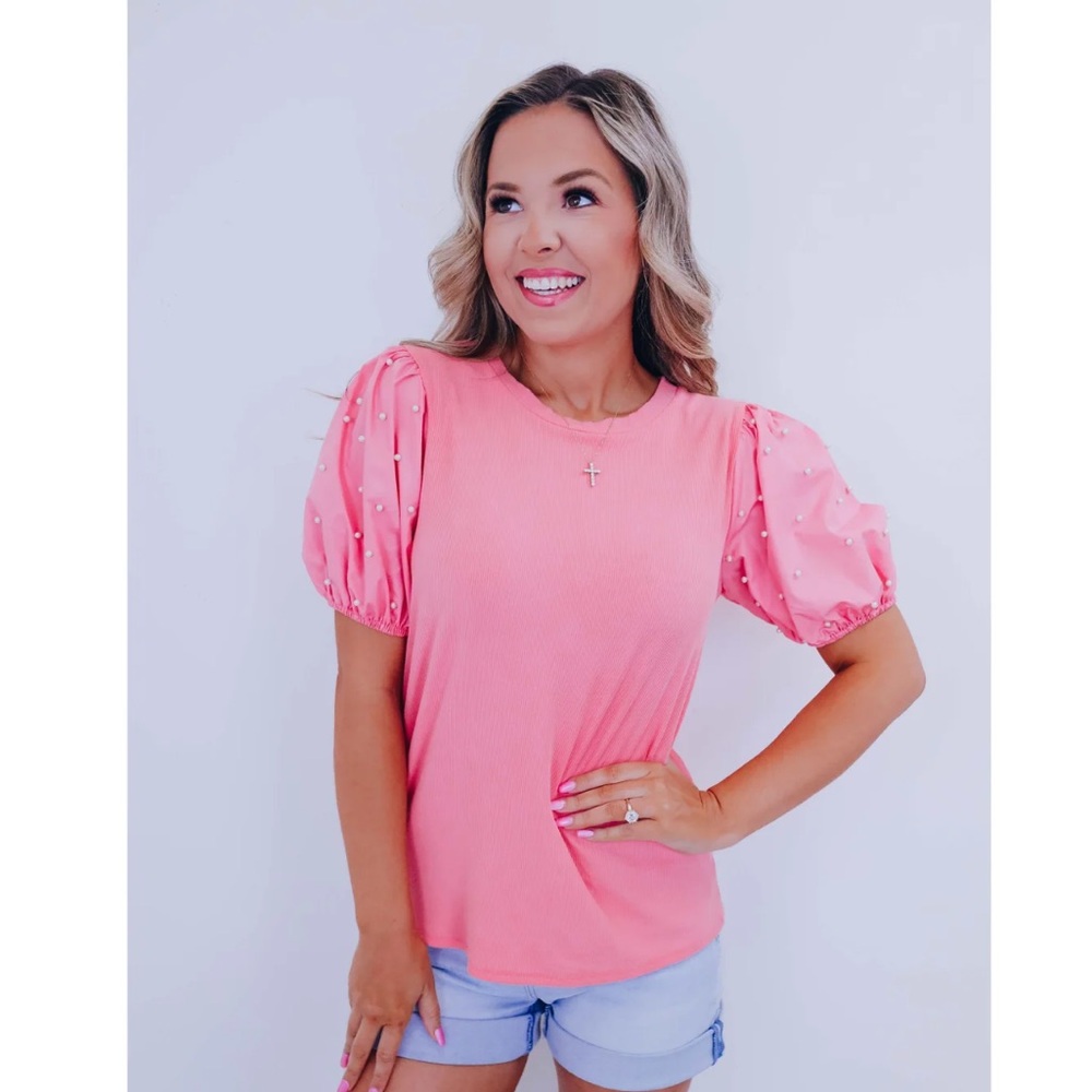 BiBi Pink Ruffled Puff Sleeve Blouse